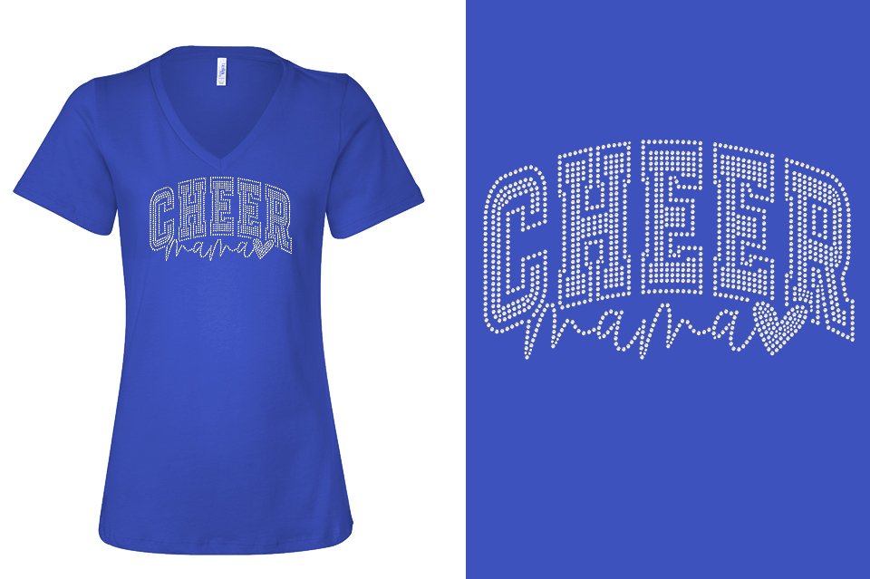 Rhinestones Cheer Mama Women's Relaxed V-Neck