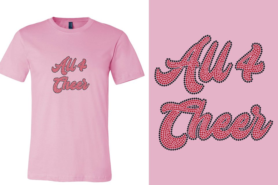 All 4 Cheer script text black red stones Unisex t-shirt