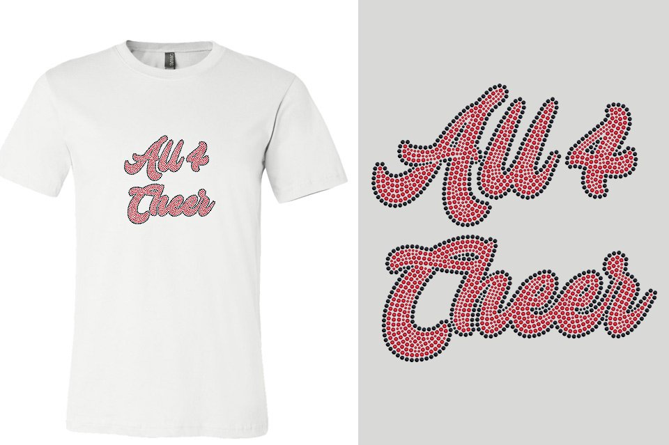All 4 Cheer script text black red stones Unisex t-shirt