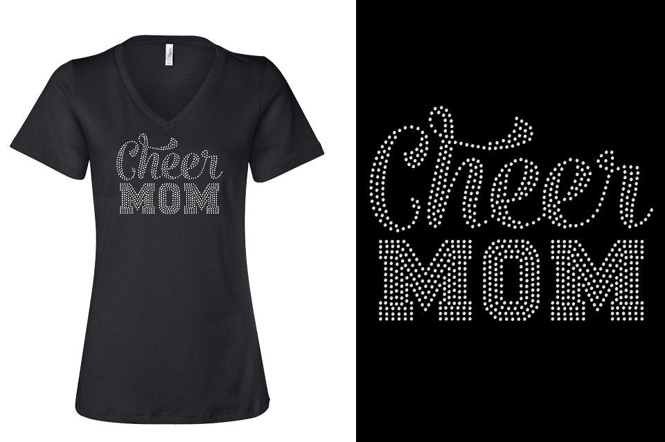 Rhinestones Cheer Mom Women's Relaxed V-Neck