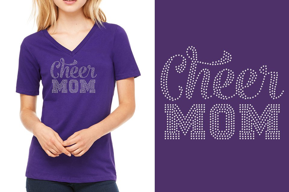 Rhinestones Cheer Mom Women's Relaxed V-Neck