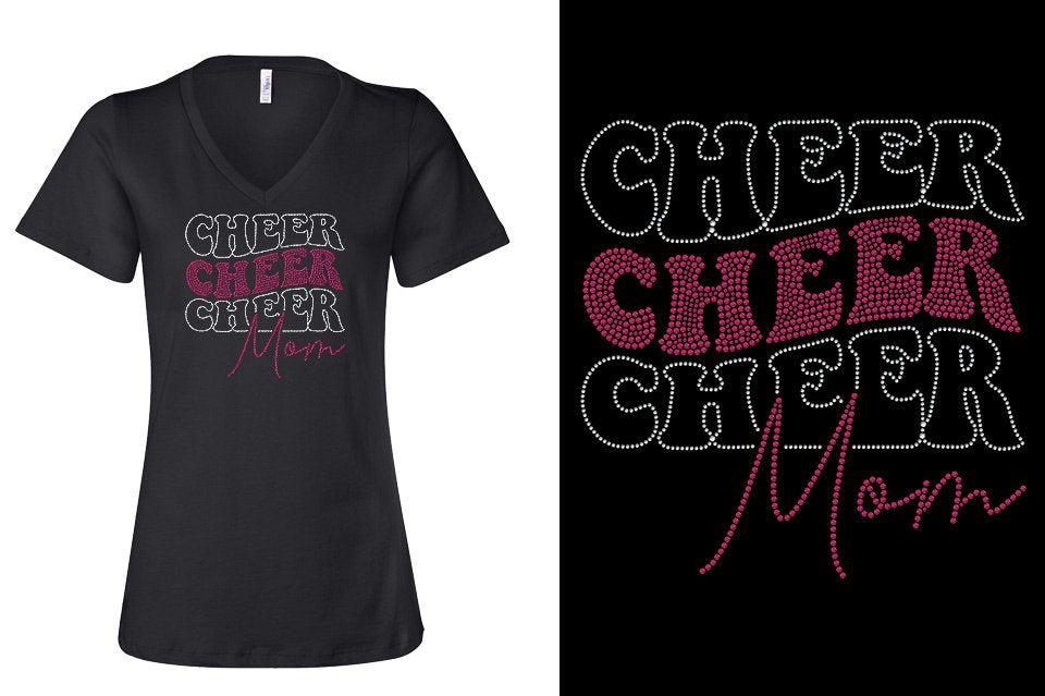 Rhinestones Cheer Mom Women's Relaxed V-Neck