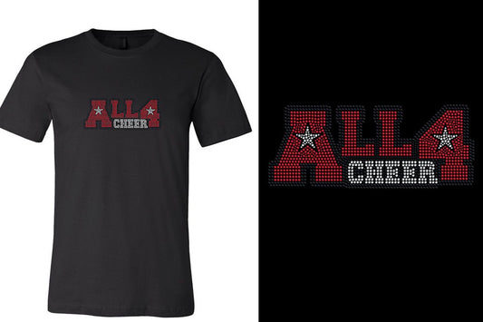 Rhinestones ALL 4 CHEER block text 3-color stones Unisex t-shirt