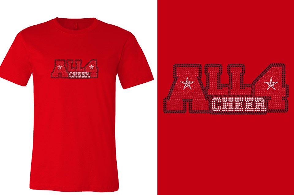 Rhinestones ALL 4 CHEER block text 3-color stones Unisex t-shirt