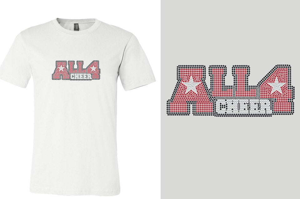 Rhinestones ALL 4 CHEER block text 3-color stones Unisex t-shirt