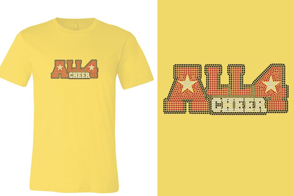 Rhinestones ALL 4 CHEER block text 3-color stones Unisex t-shirt