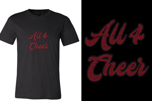 All 4 Cheer script text black red stones Unisex t-shirt