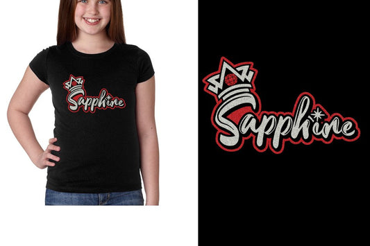 Sapphire glitter 2-color Youth Girls' Princess T-Shirt