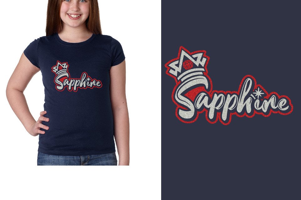 Sapphire glitter 2-color Youth Girls' Princess T-Shirt
